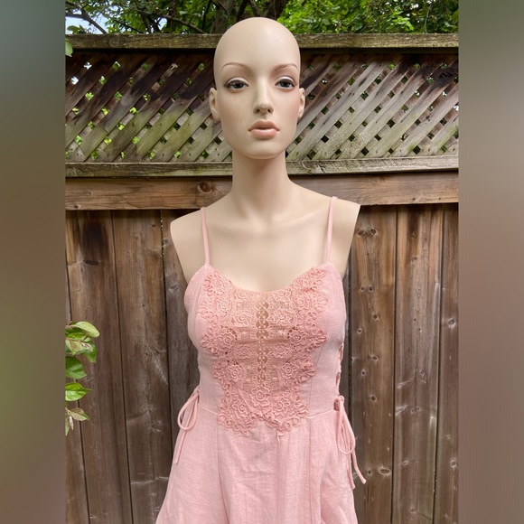 Light Pink Intricate Lace Crochet Mini Dress - Picture 8 of 16